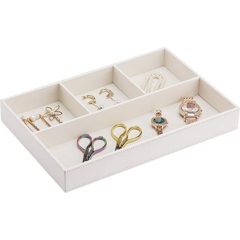 Bandeja para joyas, bandeja de cuero para joyas, bandeja organizadora para cajones, bandeja para joyas de diseño moderno, adecuada para guardar llaves, monedas, relojes y carteras (blanca). (1/3)