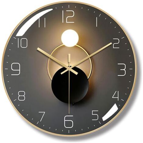 Moderne Horloge Murale Silencieuse,Pendule Murale de 30 cm de Diamètre, Ronde Numérique à Quartz(Noir) (1/5)