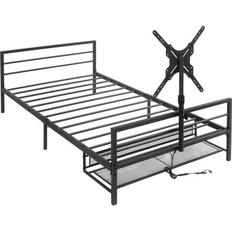 Letto gaming nero in metallo con supporto regolabile, LED e cestello, 206 cm (1/5)