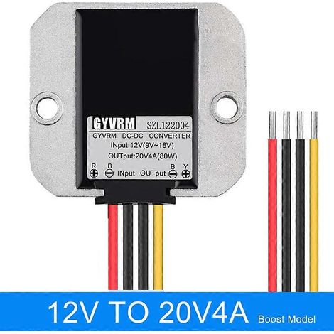 Convertisseur élévateur de tension CC 12 V à 20 V 5 A 100 W, régulateur élévateur de tension 12 V à 20 V 5 A, alimentation pour voiture, CE RoHS (12 V à 20 V 4 A) (1/5)