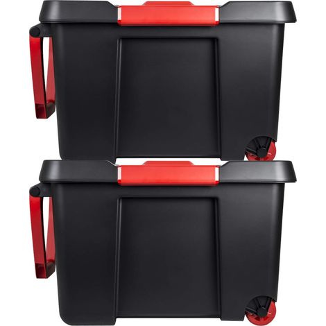 Lot de 2 Malles 120 l avec couvercle, roulettes, poignée de traction - Structure renforcée - Empilable - Livraison gratuite (1/5)