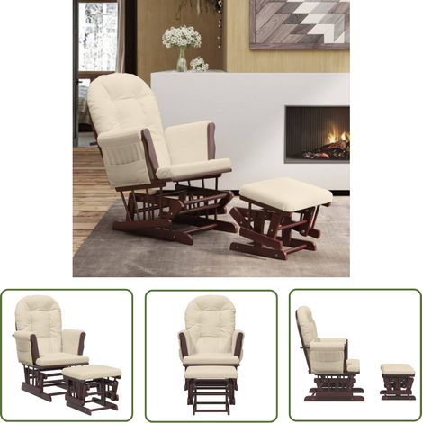The Living Store Chaise berçante avec repose-pied Blanc crème Tissu - Chaise Berçante - Chaise Relaxante - Chaise D'allaitement - Mobilier Enfant - Meuble Salle À Manger (1/5)