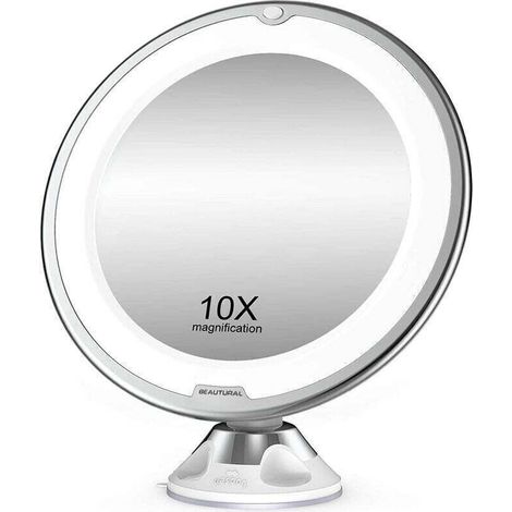 Makeup mirror with 10x LED lights, 1 swivel, 360° adjustable, portable cosmetic mirror for bathroom, travel, etc. (1/4)