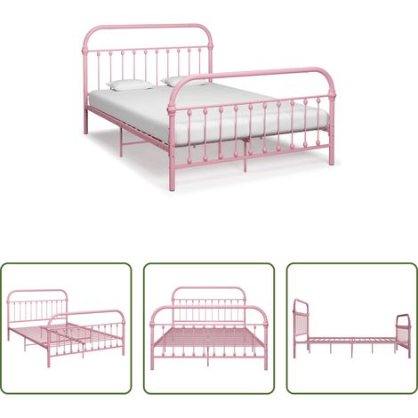 Cadre de lit -  Cadre de lit sans matelas rose métal 120x200 cm (1/5)
