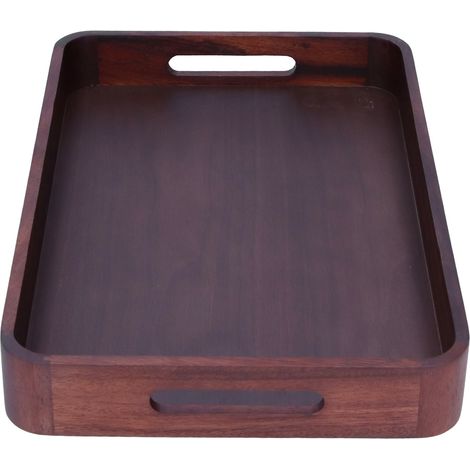 Plateau Rectangulaire en Noyer pour Service de Table, Plateau à Fruits, Porte-Tasses, Accessoire de Maison Grand Format (1/5)