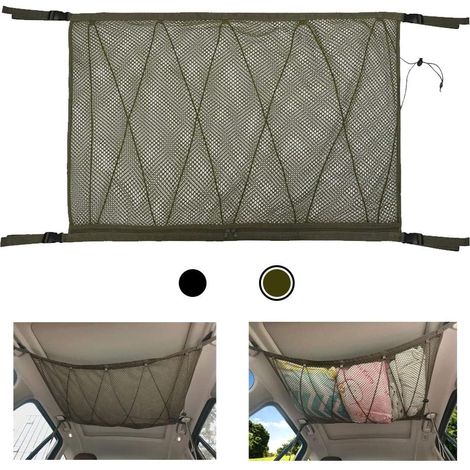 Filet De Rangement Pour Voiture - Filet Double Grille Pour Toit Avec Cordon De Serrage Pour 4 Poignées De Plafond - 90 X 65 Cm (1/5)