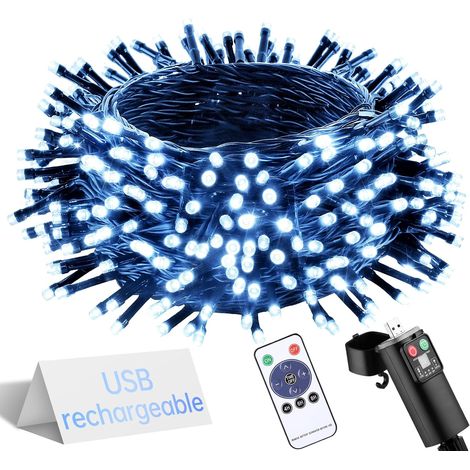 Guirlande Lumineuse Sapin de Noel - à Pile Rechargeable USB 10M 100 LED Télécommande Imperméable Exterieure Intérieure Blanc Froid Lumieres pour Christmas Chambre Jardin Arbre Mariage Fête (1/5)