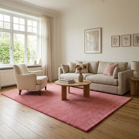 Tapis Gabbeh indien Tapis Uni - Tapis en laine - 90x60cm, Rectangular - 100% Laine vierge - Tissé main - Rose (1/5)