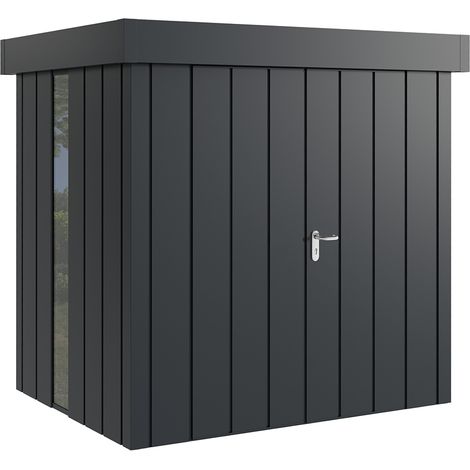 Hörmann Metall-Gerätehaus "Juno" mit Flachdach, JFD4 - Modern, 214 x 166 cm (B x T), anthrazit, mit bodentiefem Fenster, 2-flüglige Tür (1/5)
