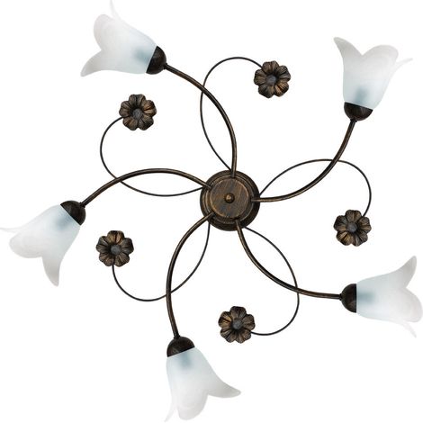 Plafoniera 5xE14 Montatura Marrone Oro Vetro Alabastro Bianco E-Energy Vera (1/2)