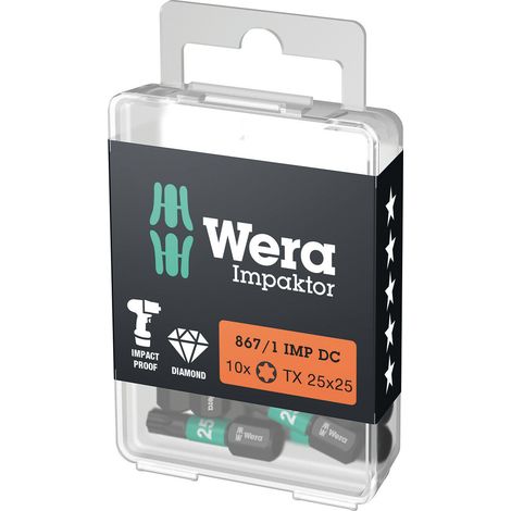 1x Wera Bit IMPAKTOR DC T10 Longueur 25 mm 1/4" C6,3 - 5057628001