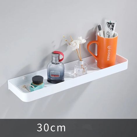Étagère de salle de bain (30 cm, blanche) en aluminium blanc, étagère d'angle murale en aluminium noir, support de rangement pour cuisine. (1/5)