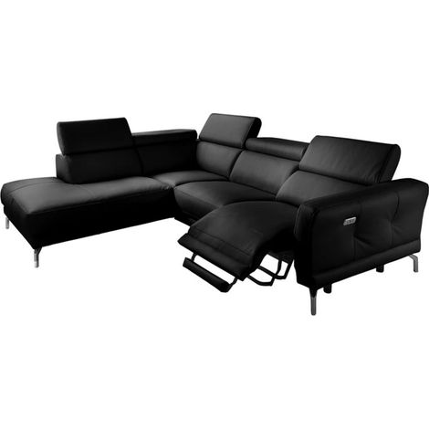 - Canapé d'angle relax en 100% tout cuir épais de luxe italien avec relax électrique, 5/6 places DALI, noir, angle gauche (1/5)