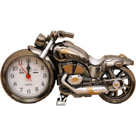 Kreativer Retro-Wecker, Wecker als Geschenk für Studenten, zweifarbiger Motorrad-Wecker in Schwarz und Gold