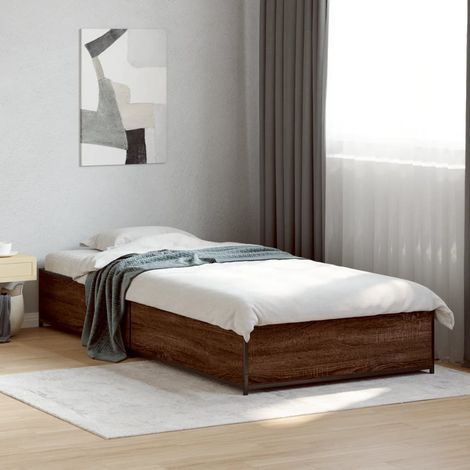 Estructura cama madera ingeniería metal marrón roble 90x190 cm