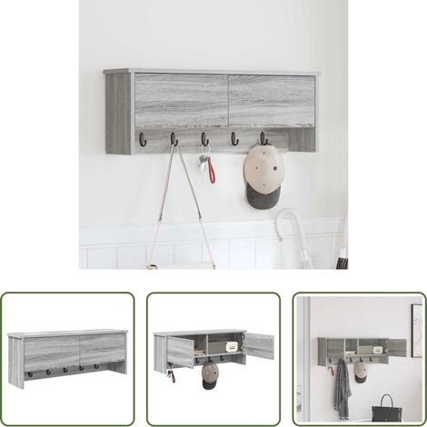 Étagère murale -  Porte-manteau mural avec étagère Gris Sonoma 80 x 20 x 30 cm (1/5)