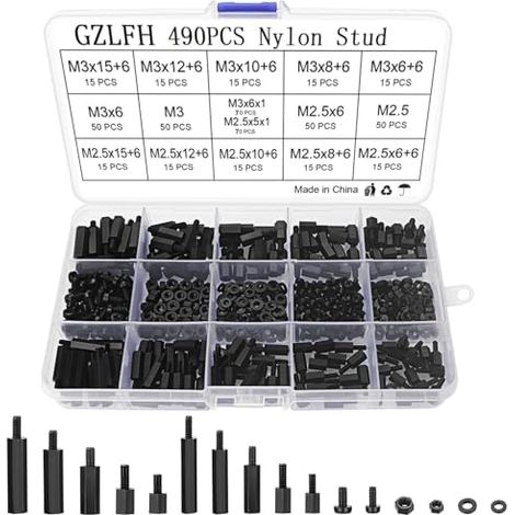 Lot de 490 entretoises hexagonales en nylon M2,5 M3 Noir (1/5)