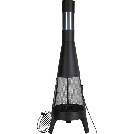 Cheminée Extérieur, 508 mm, Poêle à Bois Conique Robuste pour Barbecue et Réchauffer, avec Grille, Couvercle de Cheminée Antirouille, pour Patio, Jardin, Arrière-cour, Cuisson en Plein Air (1/5)