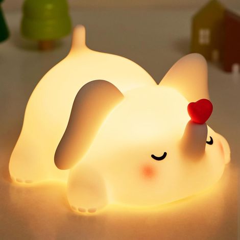 Veilleuse Éléphant Cœur Doux - 3 niveaux de luminosité, en silicone rechargeable, tactile - Lampe de chevet pour chambre d'enfant ou autre décoration, cadeau idéal pour les femmes, les enfants et les