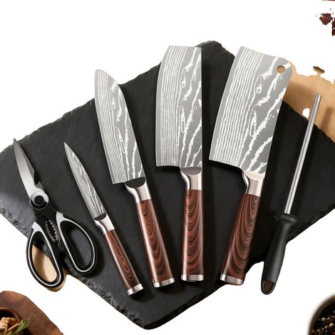 Juego de cuchillos, acero inoxidable de alto contenido en carbono, diseño ergonómico, 6 piezas (1/2)
