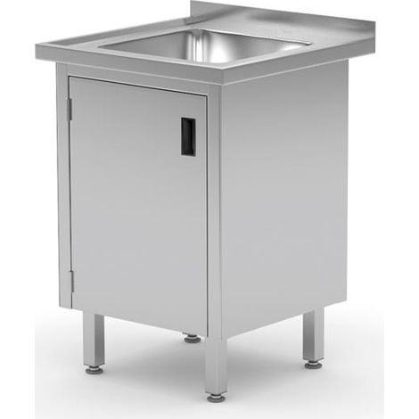 Table d'évier, avec placard - soudée, - 60x60xH88 cm - Hendi