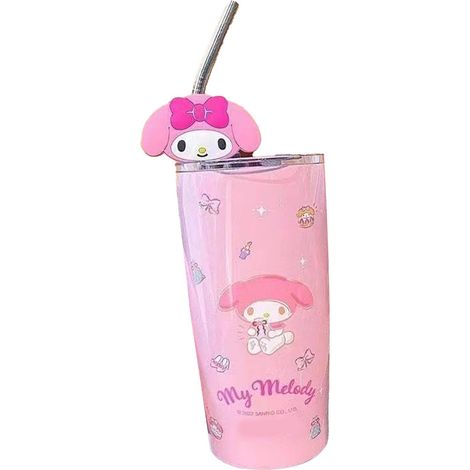 Thermobecher mit Deckel und Strohhalm, Edelstahl, niedliches Anime-Motiv, isolierter Eiskaffeebecher für Büro, Reisen und Zuhause, Rosa (1/5)