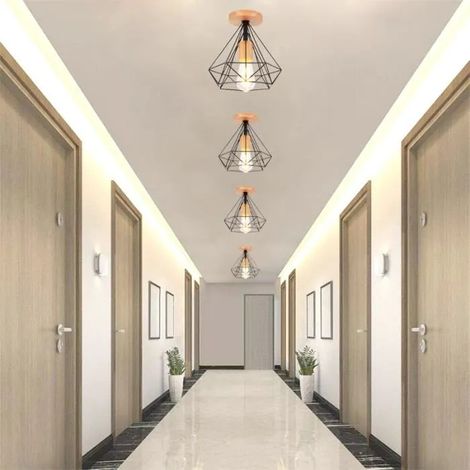 kawoo 4pcs Plafonnier en Cage Couloir Noir,Lustre Plafonnier Industrielle Vintage Style Simple Déco Edison pour Salon Chambre (1/4)