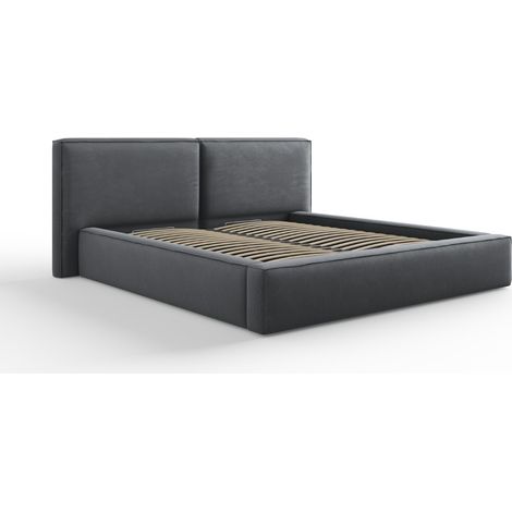 Lit coffre + 2x tête de lit 180x200 tissu structurel gris foncé (1/4)