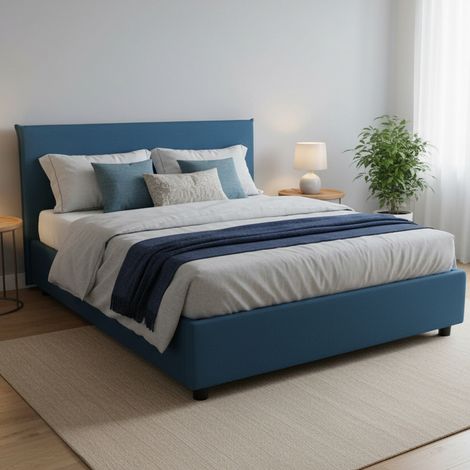 Talamo Italia Cama matrimonial Berenice, Cama contenedor con revestimiento de tela, 100% Made in Italy, Apertura frontal, adecuado para colchón Cm 140x200, Azul, con embalaje reforzado (1/5)