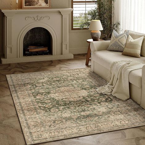 Vert Vintage Tapis Salon 80x150cm Rug Lavable en Machine Grand Antidérapant Rugs,Chambre Adulte Enfant,Carpets Salle a Manger,Bureau,Cuisine,Interieur Doux Poil Ras Carpet (1/5)