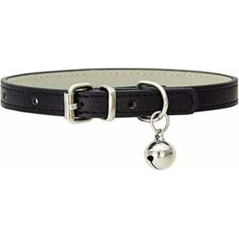 Collier en cuir pour chat bébé chiot chien réglable 19,1 - 27,9 cm collier de chaton avec grelots noir, Fei Yu (1/4)