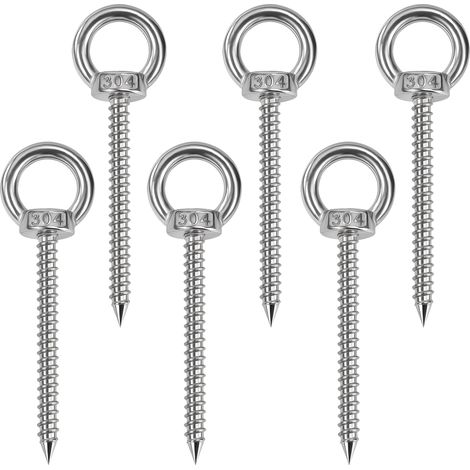Piton à Visser, Boulon à Œil M8 x 80 mm en Acier Inoxydable 304, avec Filetage Bois et Anneau Fermé, pour Jardin, Clôture et Bricolage, 6 Pièces (1/5)
