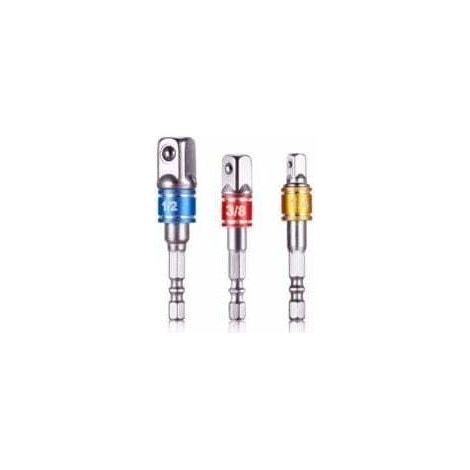 Adattatori con attacco quadro per trapani/avvitatori a percussione. Set di 3 adattatori per mandrini con attacco quadro in cromo vanadio da 1/4", 1/2" e 3/8".