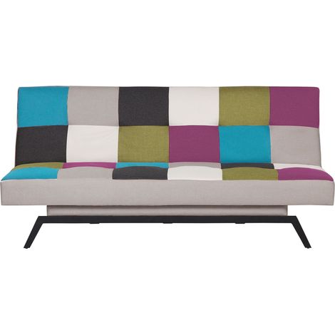 Beliani – Canapé convertible 3 places en tissu patchwork multicolore – Clic-clac avec fonction couchage – Dimensions 188x110 cm – Style rétro