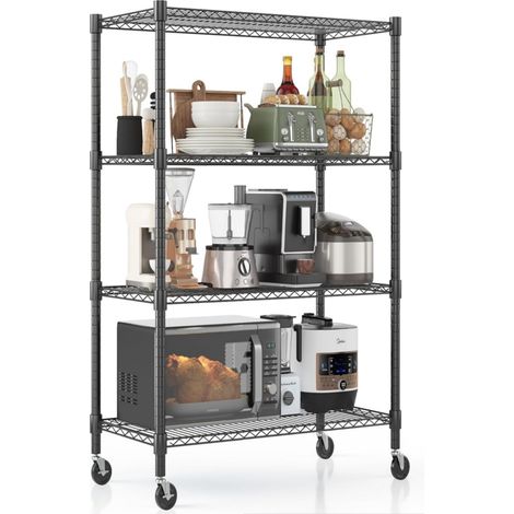 91x45x182 cm Étagère industrielle lourde à roulettes réglable en hauteur, Étagère de rangement à 4 niveaux, 924 KG Capacité de charge, Rangement garage, entrepôt, cuisine multifonctionnel, Noir