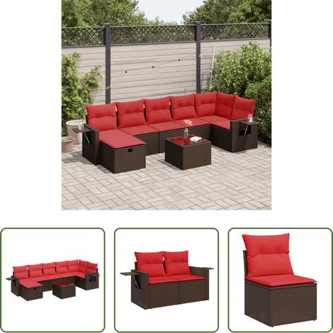 vidaXL Rattan - 8-tlg. Garten-Sofagarnitur mit Kissen Braun Poly Rattan (1/5)