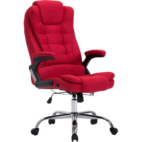 Fauteuil de bureau XXL sur roulettes confortablement rembourrés avec accoudoirs en tissu rouge et métal chromé 100002666