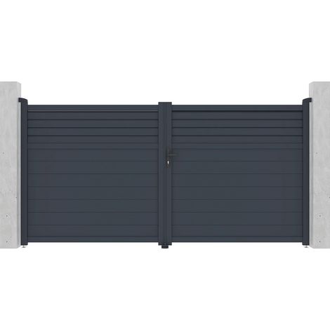 Cancello a battente L355 x H181 cm Alluminio a persiana Antracite - VIAZO