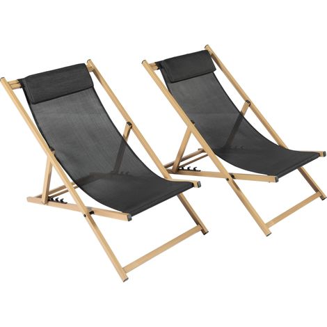 Lot de 2 chiliennes en aluminium inclinable 4 positions noir (1/5)