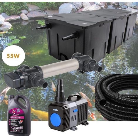Kit Filtration UV 55 W, + Bactéries 2500 mlAcier Inoxydable, Bassin de Jardin: 40-60 m³ (1/5)