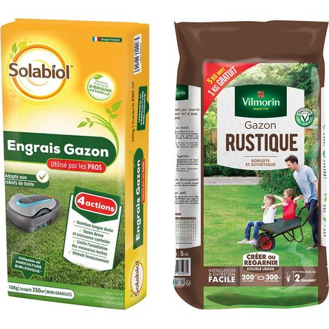 Lot d'un sac de Gazon rustique 5kgs et d'un sac engrais gazon 10kgs