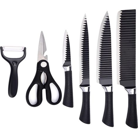 Trade Shop - KÜCHENKOLOUREN IN ACCIAIO 6PZ MANICO IN SILICONE MIT MOTIVO ONDULATO NERO -
