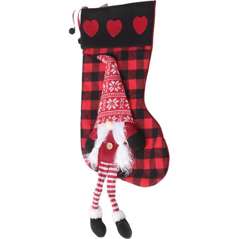 Chaussettes De Noël Géantes Sacs à Bonbons à Carreaux Rouges Et Noirs Décorations à Suspendre Décorations De Cheminée pour Fêtes (1/5)