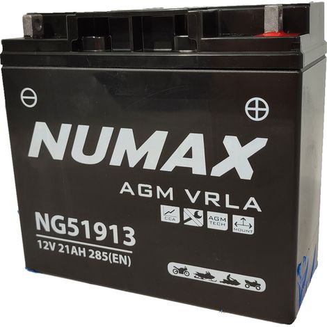 Numax – Batterie moto GEL 12V 21Ah – YG51913 – Technologie GEL pour Harley – CCA 285A – Dimensions 183x79x171mm