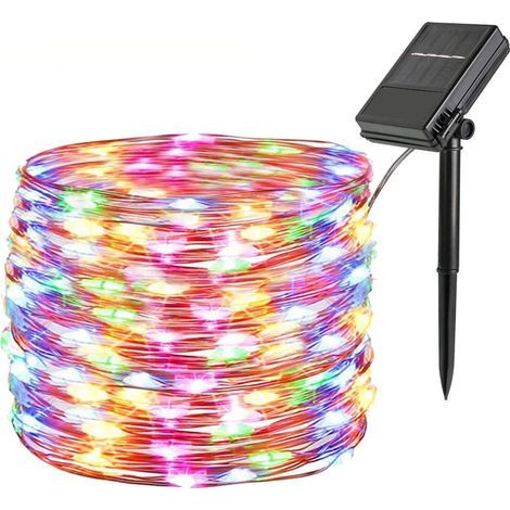 Lumières de Noël, 12 M, 100 LED, RVB, 8 modes, étanche IP45, batterie/panneau solaire, multicolore (1/5)