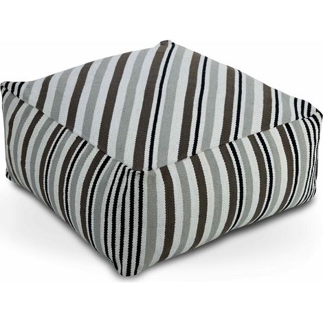HOMESCAPES Grey, Black and White Stripe Beanbag Cube Pouffe Large 60 x 60 x 30 cm