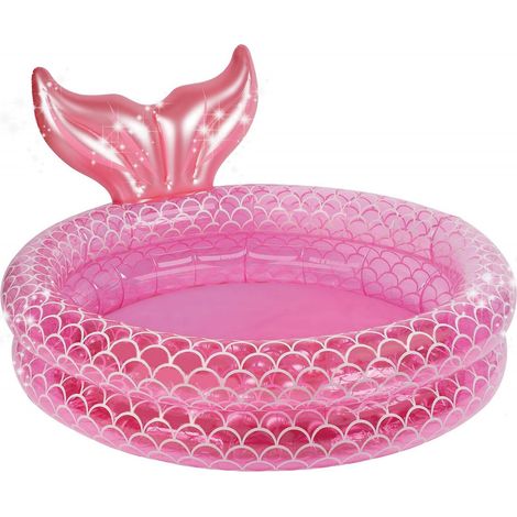 JSSEVN-Pataugeoire gonflable en forme de sirène pour enfants et tout-petits, 140 cm de diamètre, couleur rose vif, motif queue de sirène enchanteur (1/3)
