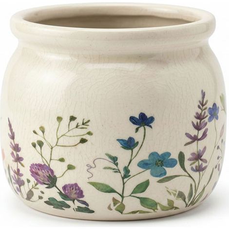 Pot de fleurs rond beige céramique fleurs 12x10cm (1/2)