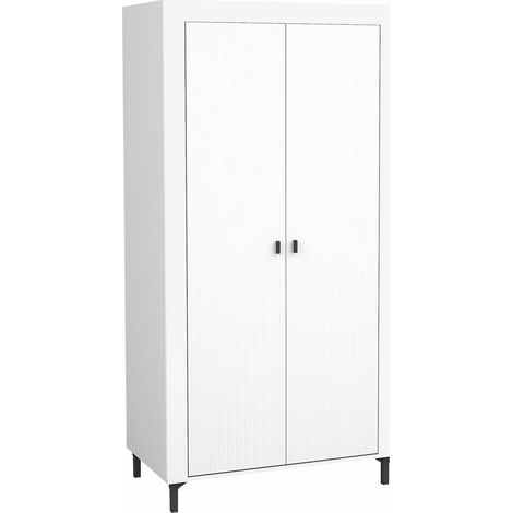 Armario Mormavu 100, Mate blanco, 194x97x56cm, Puertas de armario: Con bisagras, Número de estantes: 0