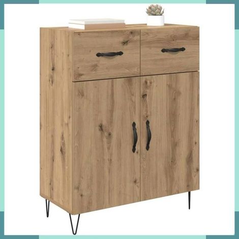 Buffet - 882273 - Chêne artisanal - 2 portes & tiroir - Bois d'ingénierie 69,5×34×90 cm (1/5)